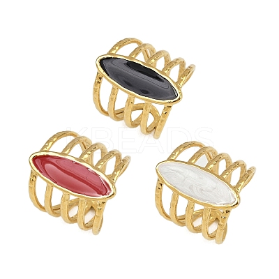 Horse Eye 304 Stainless Steel Enamel Cuff Rings for Women RJEW-G355-04G-1