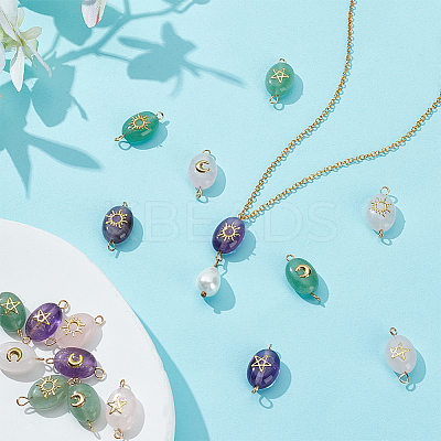 18Pcs 9 Styles Natural Green Aventurine & Amethyst & Rose Quartz Connector Charms PALLOY-HY00037-1