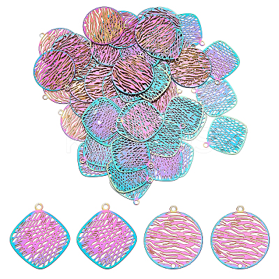 60Pcs 2 Style 201 Stainless Steel Filigree Pendants STAS-DC0008-56-1