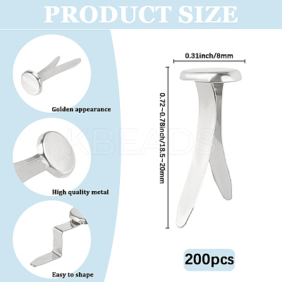 200Pcs Flat Round Iron Brads IFIN-CP0002-94P-1