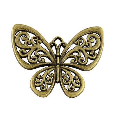 Tibetan Style Alloy Filigree Butterfly Pendants TIBEP-S282-AB-FF-1