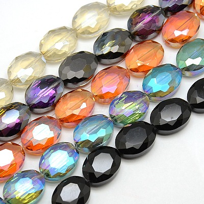 Faceted Electroplate Crystal Glass Oval Beads Strands EGLA-F058-M-1