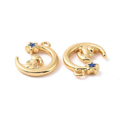 Moon with Rabbit Brass Enamel Pendants KK-G435-08G-1