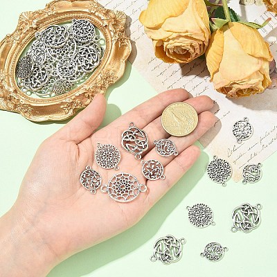 100Pcs 5 Styles Tibetan Style Zinc Alloy Connector Charms FIND-YW0008-94-1