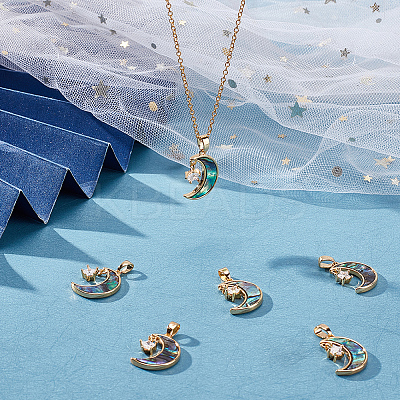 6Pcs Brass Clear Cubic Zirconia Pendants KK-BBC0008-50-1