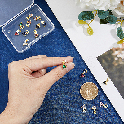 16PCS 8Colors Brass Micro Pave Cubic Zirconia Charms KK-DC0003-76-1