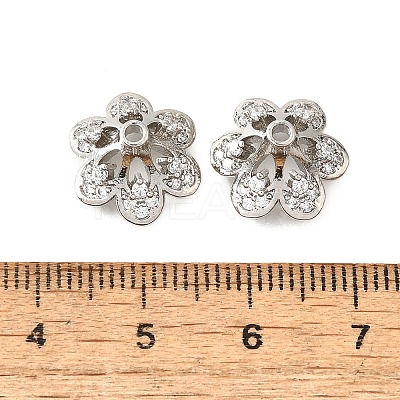 6-Petal Flower Brass Micro Pave Clear Cubic Zirconia Bead Caps KK-V008-32P-1