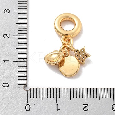 Brass Clear Cubic Zirconia Star & Shell Shape & Flat Round European Dangle Charms KK-M305-20G-1