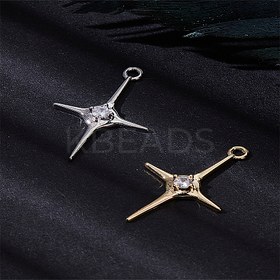 2Pcs 2 Colors 14K Brass Micro Pave Cubic Zirconia Pendants KK-LP0001-97-1