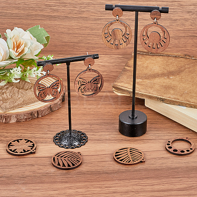 DIY Round/Flower Wood & Brass Stud Earring Jewelry Making Kits DIY-SC0026-57-1