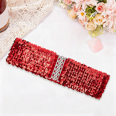 Sparkle Sequins Wide Elastic Dress Belts AJEW-WH20128-026P-02-1