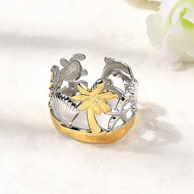 304 Stainless Steel Cuff Rings for Women RJEW-F193-01GP-1