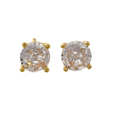 Flat Round Brass Micro Pave Clear Cubic Zirconia Stud Earrings EJEW-R018-08G-1