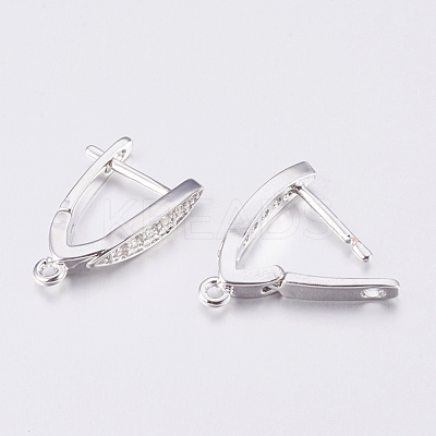 Brass Micro Pave Cubic Zirconia Hoop Earring Findings with Latch Back Closure ZIRC-K075-30P-1