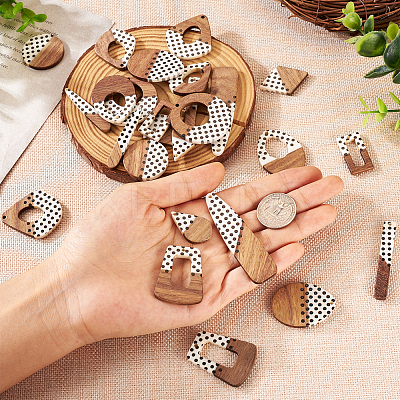 26Pcs 13 Styles Printed Opaque Resin & Walnut Wood Pendants RESI-TA0001-89-1