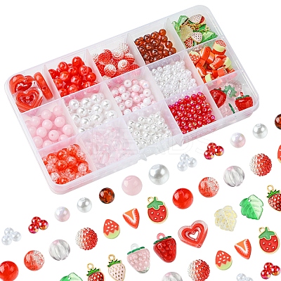 Acrylic Beads with ABS Plastic Imitation Pearl Beads with Alloy Enamel Pendants with Strong Stretchy Beading Elastic Thread Set DIY-FS0007-55-1