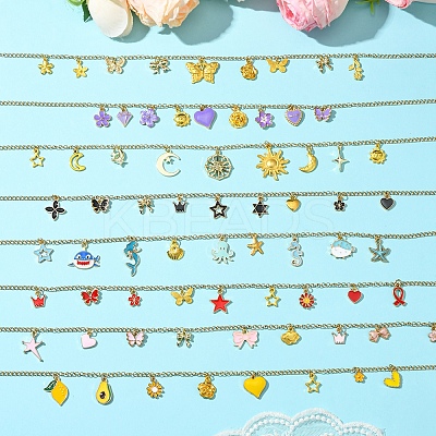 Flower & Fruit & Heart Alloy Yellow Enamel Pendant Necklaces NJEW-FS00011-1