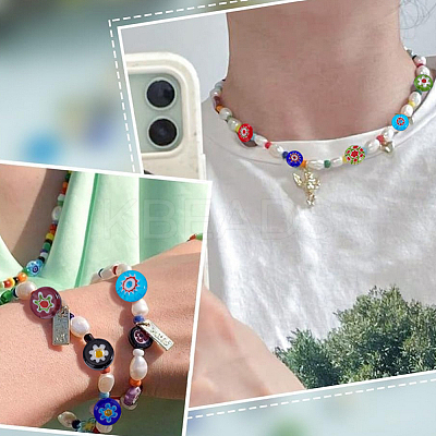 100Pcs Flat Round Handmade Millefiori Glass Beads LK-HY0001-02-1