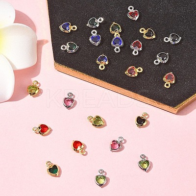 24Pcs 12 Colors Heart Rack Plating Brass Glass Charms KK-FS0001-39-1