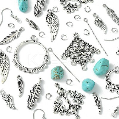 DIY Feather Wing Alloy & Synthetic Turquoise Dangle Earring Making Kits DIY-FS0006-34-1