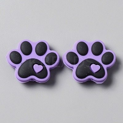 Dog Paw Print Food Grade Eco-Friendly Silicone Beads SIL-WH0008-45D-1