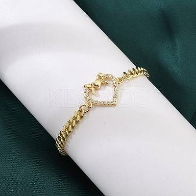 Brass Micro Pave Clear Cubic Zirconia Link Bracelets BJEW-Z082-03G-02-1