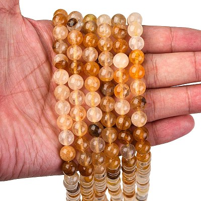 Natural Yellow Hematoid Quartz Round Beads Strands G-F266-09-8mm-1