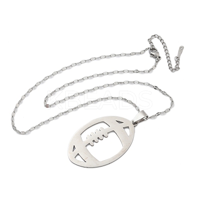 201 Stainless Steel Hollow Rugby Pendant Necklaces NJEW-D318-01P-1