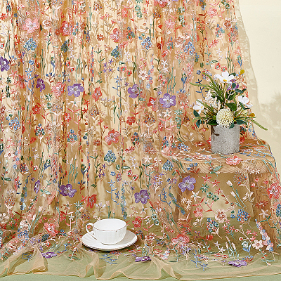 2 Yards Polyester Embroidery 3D Flower Fabrics DIY-WH0622-382B-1