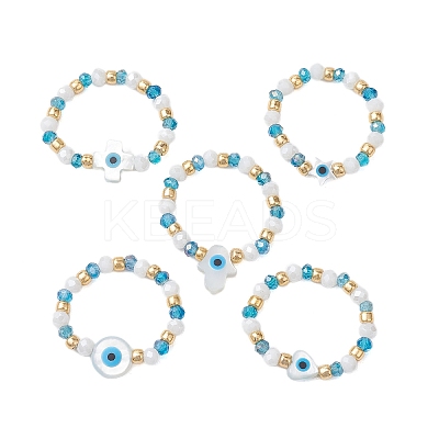 Glass Beaded Stretch Rings for Women RJEW-JR00704-1