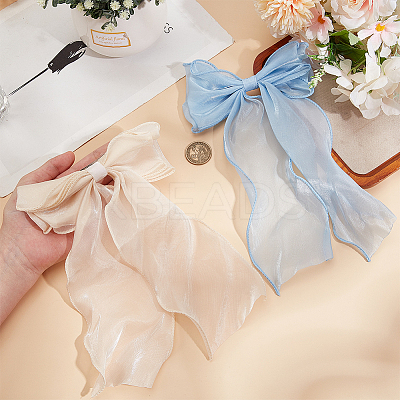 2Pcs 2 Colors Big Bowknot Organza Hair Barrettes AJEW-CP0008-32-1
