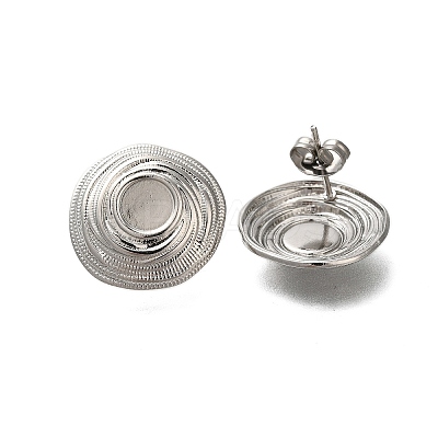 304 Stainless Steel Flat Round Stud Earrings for Women EJEW-M028-02S-1