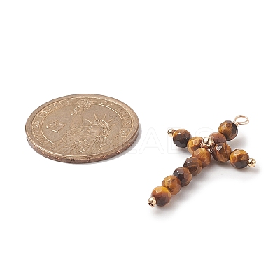Natural Tiger Eye Faceted Round Copper Wire Wrapped Pendants PALLOY-JF02011-04-1