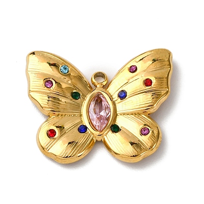 304 Stainless Steel Rhinestone Pendants STAS-L299-14G-05-1