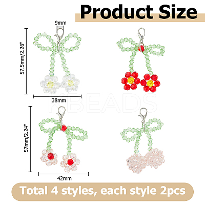 8Pcs 4 Styles Cherry Glass Pendant Decorations HJEW-HS0001-04-1