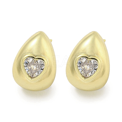 Brass Micro Pave Cubic Zirconia Stud Earrings for Women EJEW-E312-01E-G-1