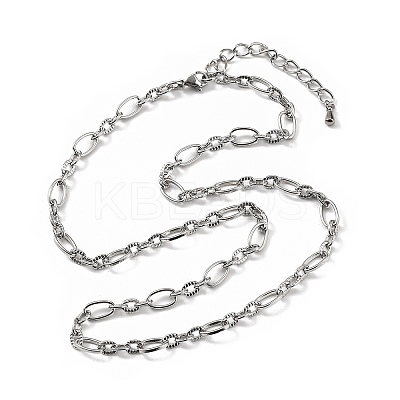 5.5MM 304 Stainless Steel Textured Oval Link Chain Necklaces NJEW-T016-12P-1