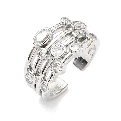 Brass Micro Pave Cubic Zirconia Cuff Open Rings RJEW-C158-02P-1