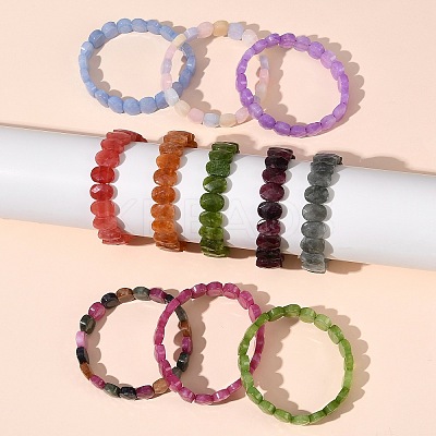Oval Natural Malaysia Jade Beaded Stretch Bracelets G-P589-02A-1
