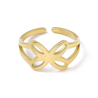 Ion Plating(IP) 304 Stainless Steel Hollow Butterfly Open Cuff Ring for Women RJEW-E053-03G-1