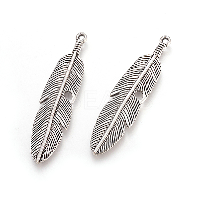 Tibetan Style Alloy Feather Big Pendants LS-TIBEP-A12720-AS-RS-1