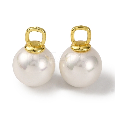 Rack Plating Brass & Shell Pearl Ball Pendants KK-B103-03B-G-1