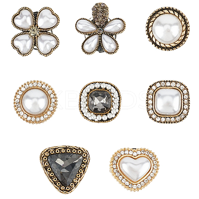 8Pcs 8 Styles Alloy & Glass & ABS Plastic Imitation Pearl Shoe Buckle Clips AJEW-CP0006-84-1