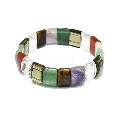 Natural Mixed Gemstone Rectangle Beaded Stretch Bracelet for Women BJEW-E379-01K-1