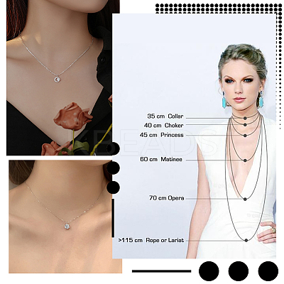 Anti-Tarnish 2Pcs Trendy Unisex Rhodium Plated 925 Sterling Silver Cable Chains Necklaces Set STER-BBC0006-14B-1