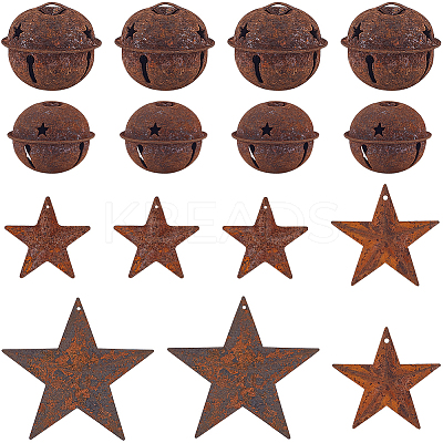 50Pcs 5 Styles Rust Iron Bell with Star Pendants IFIN-CN0001-02-1