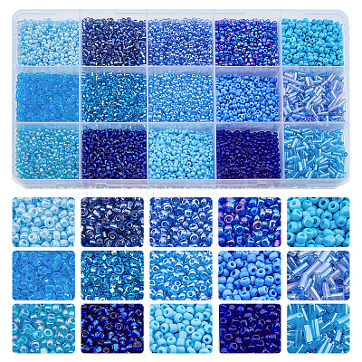 225g 17 Style Glass Seed Glass Bugle & Round Beads SEED-DC0001-02B-1