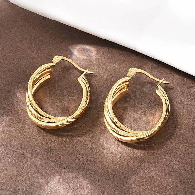 304 Stainless Steel Triple Twist Ring Stud Earrings EJEW-P324-09G-1