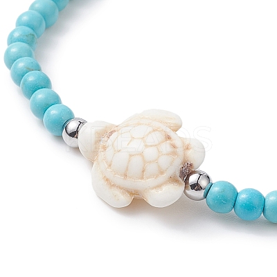 4Pcs 4 Style Dyed Synthetic Turquoise Starfish & Turtle Beaded Stretch Bracelets Set for Women BJEW-JB09338-1