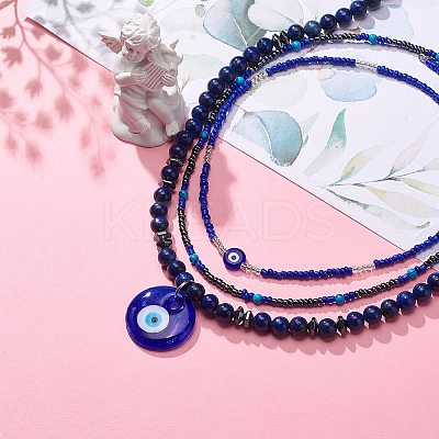 3Pcs 3 Style Lampwork Evil Eye Pendant Necklaces Set NJEW-JN04016-1